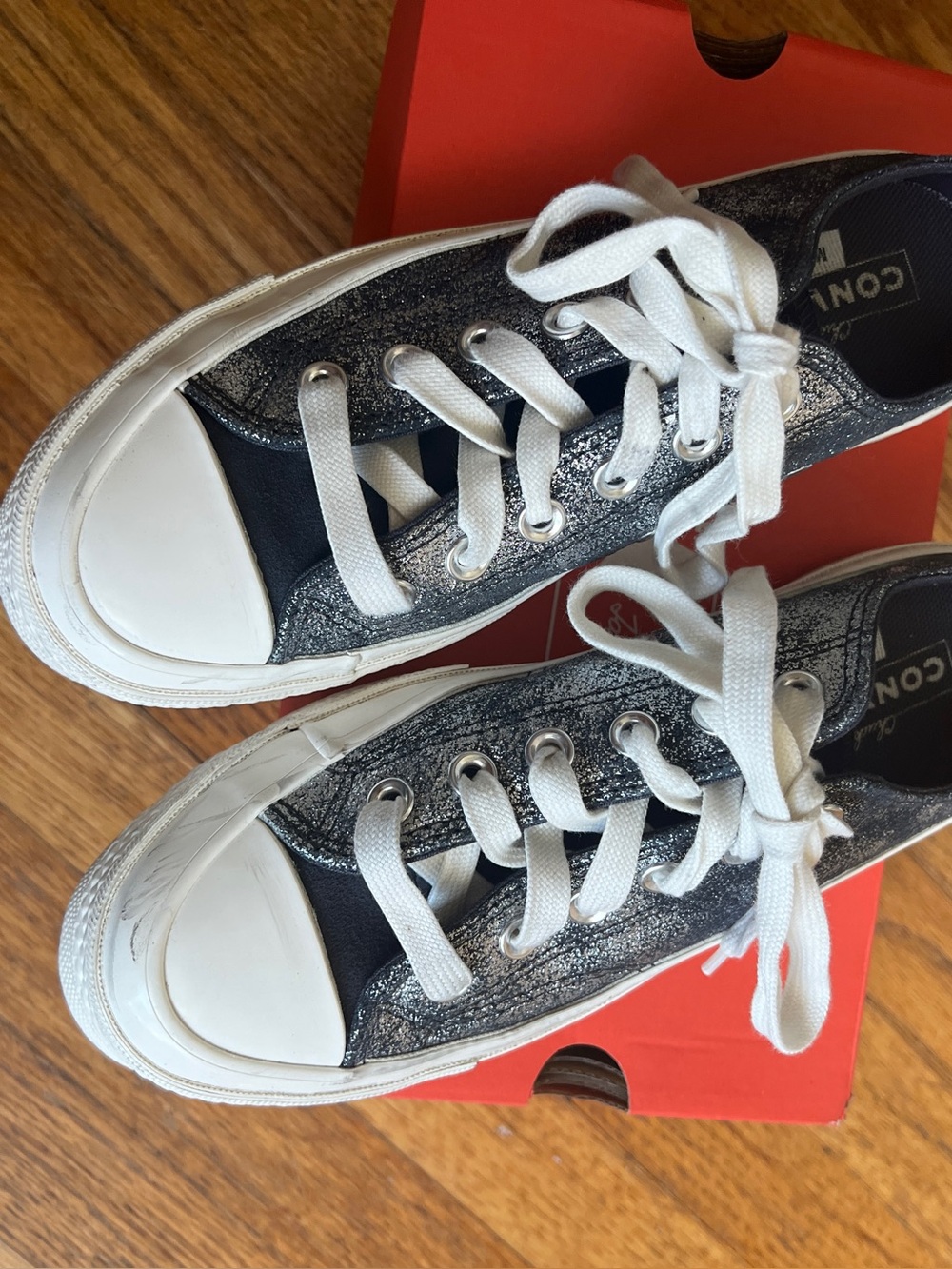 Converse Silver Glitter Low Top Sneakers